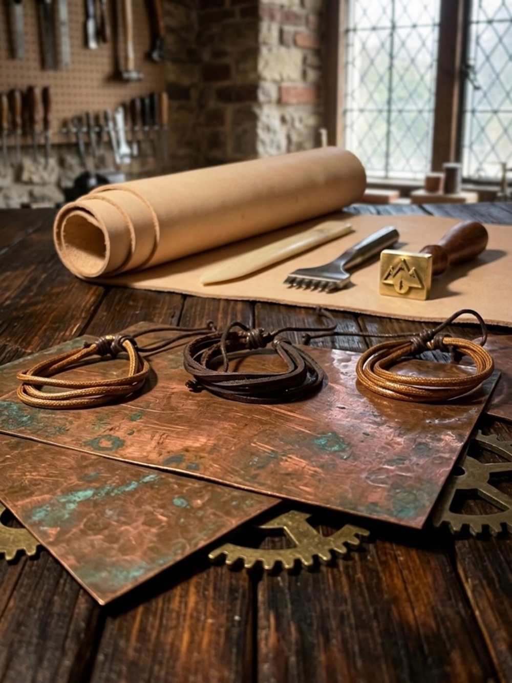 Hand Crafted Brown and Tan Leather Wrap Bracelets - Set of 3